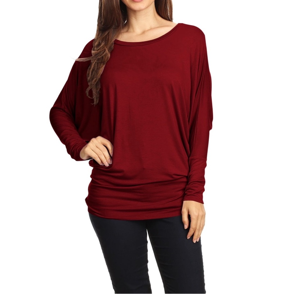 MOA Burgundy Dolman Sleeve Tunic Blouse